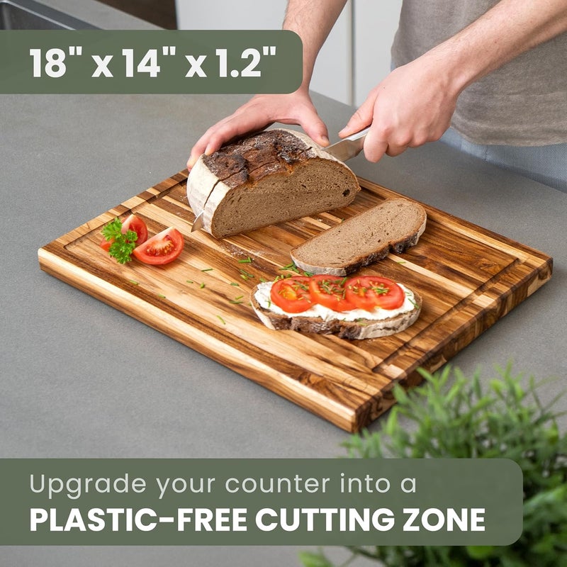 WALDWERK Large Teak Wood Cutting Board (18 x 14 x 1.2") - Solid Wood Cutting Board - Large Teak Wood Chopping Board - Wooden Butcher Block for Kitchen - Image 2
